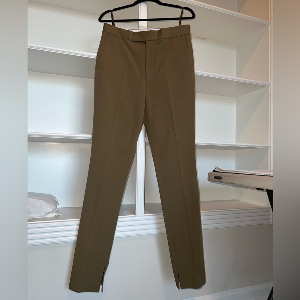 HELMUT LANG Khaki Green Trousers Split Hem Cigarette Pant - 10